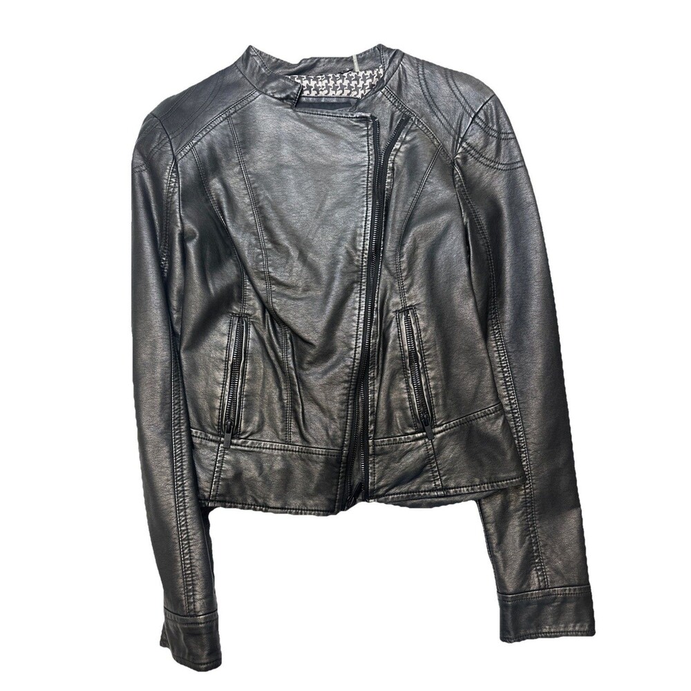 Black Rivet Black Moto Jacket Asymmetrical Zip Size Small